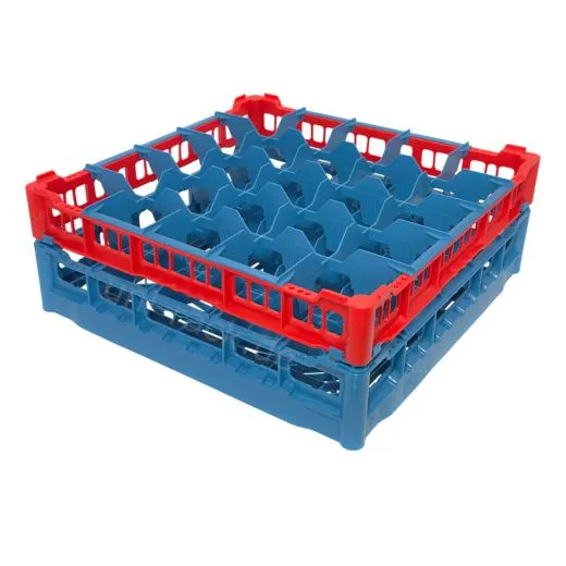 FriesRack Glserkorb 50x50 cm SH-5x5 - stabiler blauer Glserkorb mit rotem Toprahmen fr sicheren Glastransport, perfekt fr Gastronomie und Catering.