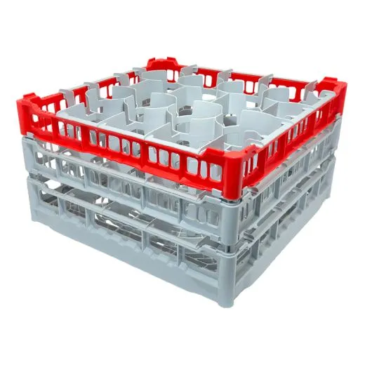 FriesRack Glserkorb 50x50 cm ISH3-20 - stabiler grauer Glserkorb mit rotem Toprahmen fr sicheren Glastransport, perfekt fr Gastronomie und Catering.