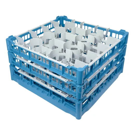 Stabiler, belastbarer, stapelbarer FriesRack Gl�serkorb ISH3-20 (50x50 cm) mit blauem Toprahmen f�r sicheren Glastransport. Ideal f�r Catering, Events, Gl�serlogistik. Aus langlebigem, lebensmittelechtem Kunststoff. Erh�ltlich in vielen Farben. Zuverl�ssi