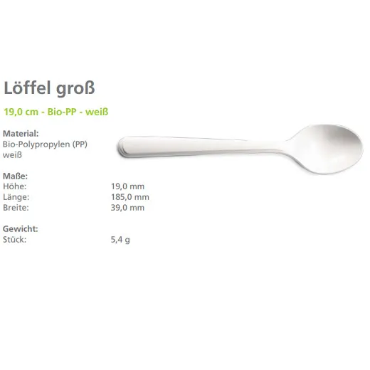 Fries Mehrweg-Lffel aus weiem Bio-PP-Polypropylen im Karton  250 Stck – splmaschinenfest, mikrowellengeeignet, bruchfest, lebensmittelecht, ohne BPA oder Weichmacher, Made in EU.