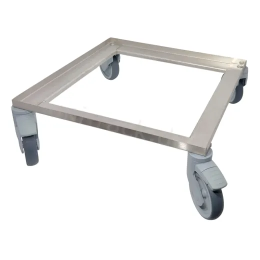 Edelstahl-Korbrolli ROL500CNS-KROAW f�r Sp�lk�rbe 50x50 cm. Fahrbar auf leisen Kunststoffrollen - 2 davon feststellbar. Stabil, langlebig und ideal f�r den professionellen Einsatz in Mensa, Cafeteria, Gastronomie oder Hotellerie.