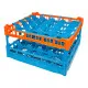 FriesRack Gläserkorb 50x50 cm OH-5x5 - stabiler blauer Gläserkorb mit orangenem Toprahmen für sicheren Glastransport, perfekt für Gastronomie und Catering.