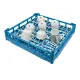 Anwendungsbeispiel des Tasseneinsatzes TE-5 im blauen Fries Grundkorb NK 50x50 cm, Tassen schr�g eingestellt zum Sp�len. Stahldraht Rilsan beschichtet, 5 Reihen f�r ca. 25 Tassen. Korb und Tassen nicht im Lieferumfang.