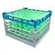 FriesRack Gläserkorb 50x50 cm IMH3-6x6 - stabiler grauer Korb mit blauem Toprahmen für sicheren Glastransport, perfekt für Gastronomie, Hotel und Catering.