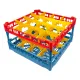 FriesRack Gl�serkorb 50x50 cm PH-4x4, stabiles blaues Gl�serrack f�r 16 Gl�ser mit rotem Toprahmen, Farben individuell w�hlbar. Ideal f�r sicheren Glastransport, Sp�len und Einsatz in Catering, Hotel, Gala und Messegastronomie. Glash�he bis 245 mm.