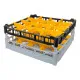 FriesRack Gläserkorb 50x50 cm - Seitenansicht - Typ NH-4x4 - stabiles, graues Gläserrack für 16 Gläser mit grauem Toprahmen. Ideal für sicheren Glastransport, Spülen und Einsatz in Catering, Hotel und Messegastronomie.