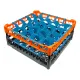 Fries Gl�serkorb Typ NH-5x5, 500x500 mm, schwarz mit orangenem Rahmen, 25 F�cher, mit blauer Einteilung, sp�lmaschinengeeignet f�r Gastronomie, Hotel und Catering.