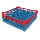 FriesRack Gläserkorb 50x50 cm SH-5x5 - stabiler blauer Gläserkorb mit rotem Toprahmen für sicheren Glastransport, perfekt für Gastronomie und Catering.