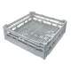 Grauer Kunststoff-Grundsp�lkorb NK-GD-TN im Korbma� 500x500 mm mit klappbarem Edelstahl-Gitterdeckel. Deckel geschlossen, ideal f�r leichtes Sp�lgut wie Mehrwegbecher und Mehrweggeschirr im Profi-Sp�lbereich.