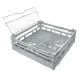 Grauer Kunststoff-Grundsp�lkorb NK-GD-TN im Korbma� 500x500 mm mit klappbarem Edelstahl-Gitterdeckel. Deckel halb ge�ffnet zur Ansicht von Korb und Scharnier. F�r leichtes Sp�lgut wie Mehrwegbecher und Mehrweggeschirr im Profi-Einsatz.