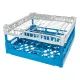 Blau-Grauer Kunststoff-Fingersp�lkorb UK-GD-TH im Korbma� 500x500 mm mit klappbarem Edelstahl-Gitterdeckel. Deckel geschlossen, ideal f�r leichtes Sp�lgut wie Mehrwegbecher und Mehrweggeschirr im Profi-Sp�lbereich.