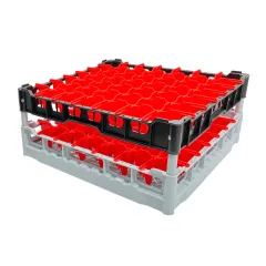 FriesRack System 500 - Glserkorb 50x50 cm - Typ CH-7x7 - stabiles graues Glserrack aus der Serie Custom mit schwarzem Toprahmen fr sicheren Glastransport, perfekt fr Gastronomie und Catering.