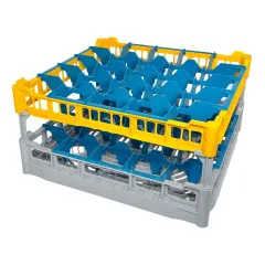 FriesRack Glserkorb 50x50 cm OH-5x5 - stabiler grauer Glserkorb mit gelbem Toprahmen fr sicheren Glastransport, perfekt fr Gastronomie und Catering.