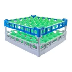 FriesRack Glserkorb 50x50 cm MH-6x6 - stabiler grauer Korb mit blauem Toprahmen fr sicheren Glastransport, perfekt fr Gastronomie, Hotel und Catering.