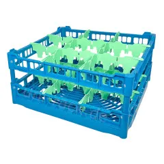 FriesRack System 500 Korb Typ CH-3x3 Glaeserkorb mit Korbgroesse 50x50 cm. Ideal fuer grosse Rotweinglaeser, geeignet fuer Profi Glaeserspuelmaschinen. Stapelbarer blauer Spuelkorb fuer optimale Glaeserlogistik bei Catering, Events und im Hotel.