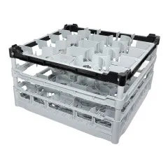FriesRack Glserkorb 50x50 cm - Typ D-20 - stabiles graues Glserrack aus der Serie Custom mit schwarzem Toprahmen fr sicheren Glastransport, perfekt fr Gastronomie und Catering.