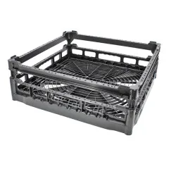 FriesRack System 500 Spl-Grundkorb 5050 cm mit schwarzem Korpus und schwarzem Toprahmen. Durchbrochene Bauweise fr Tassen, Schsseln oder Utensilien. Efficient-Wash-Design+ fr optimale Wasserverteilung. Stapelbar mit NK, UK und P-18-12.