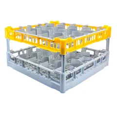 FriesRack Glserkorb 50x50 cm LH-20 - stabiler grauer Glserkorb mit gelbem Toprahmen fr sicheren Glastransport, perfekt fr Gastronomie und Catering.