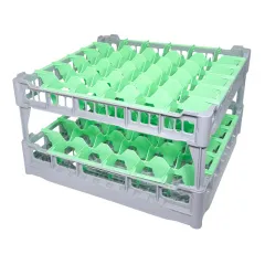 FriesRack System 500 - Glserkorb 50x50 cm PH-6x6 - stabiler grauer Korb mit grauem Toprahmen fr sicheren Glastransport, perfekt fr Gastronomie, Hotel und Catering.