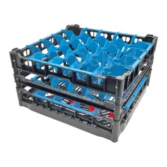 FriesRack Glserkorb 50x50 cm - Typ H-5x5 - stabiles schwarzes Glserrack, mit Glser-Schrgstellung aus der Serie Custom mit schwarzem Toprahmen fr sicheren Glastransport, perfekt fr Gastronomie und Catering.