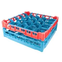 FriesRack Glserkorb 50x50 cm IH-5x5 - stabiler blauer Glserkorb mit rotem Toprahmen fr sicheren Glastransport, perfekt fr Gastronomie und Catering.