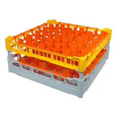 FriesRack System 500 - Clixrack Glsersplkorb mit Korbgre 50x50 cm Typ NH-30 - stabiles graues Glserrack mit orangenem Toprahmen fr sicheren Glastransport, perfekt fr Gastronomie und Catering.