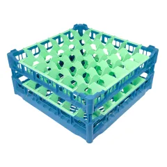 FriesRack System 500 - Clixrack Glsersplkorb mit Korbgre 50x50 cm Typ NH-5x5 - stabiles blaues Glserrack mit blauem Toprahmen fr sicheren Glastransport, perfekt fr Gastronomie und Catering.