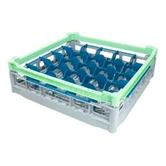 FriesRack Glserkorb 50x50 cm - Typ S-5x5 - stabiles graues Glserrack mit grnem Toprahmen fr sicheren Glastransport, perfekt fr Gastronomie und Catering.