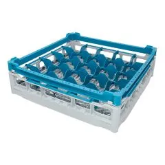 FriesRack Glserkorb 50x50 cm - Typ S-5x5 - stabiles graues Glserrack mit blauem Toprahmen fr sicheren Glastransport, perfekt fr Gastronomie und Catering.