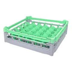 FriesRack Glserkorb 50x50 cm S-6x6 - stabiler grauer Korb mit grnem Toprahmen fr sicheren Glastransport, perfekt fr Gastronomie, Hotel und Catering.