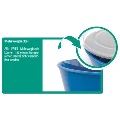 Detailansicht des Deckels fr die Mehrweg Schssel 0,9 l. Mit auslaufsicherem Verschluss, passend fr  158 mm. Hergestellt aus lebensmittelechtem PP-Kunststoff, BPA- und phthalatfrei. Splmaschinenfest, formstabil und stapelbar. Ideal fr sichere Aufbewa