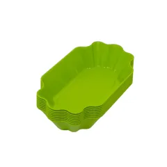 Stapelbare Mehrweg Pommes Schale in Hellgrn aus lebensmittelechtem PP Kunststoff. Mae 200x110x35 mm, splmaschinenfest, mikrowellengeeignet, bruchfest, formstabil und leicht. Ideal fr Gastronomie, Imbiss und Catering.