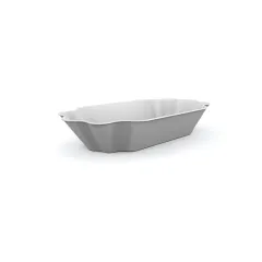 Stapelbare Mehrweg Pommes Schale in Hellgrau aus lebensmittelechtem PP Kunststoff. Mae 200x110x35 mm, splmaschinenfest, mikrowellengeeignet, bruchfest, formstabil und leicht. Ideal fr Gastronomie, Imbiss und Catering.