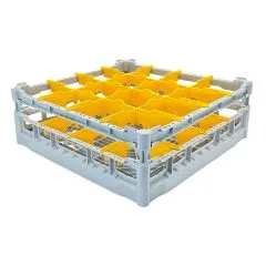 FriesRack Glserkorb 50x50 cm - Typ K-4x4 - stabiles, graues Glserrack fr 16 Glser mit grauem Toprahmen. Ideal fr sicheren Glastransport, Splen und Einsatz in Catering, Hotel und Messegastronomie.