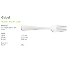 Fries Mehrweg-Gabel aus weiem Bio-PP-Polypropylen im Karton  250 Stck – splmaschinenfest, mikrowellengeeignet, bruchfest, lebensmittelecht, ohne BPA oder Weichmacher, Made in EU.